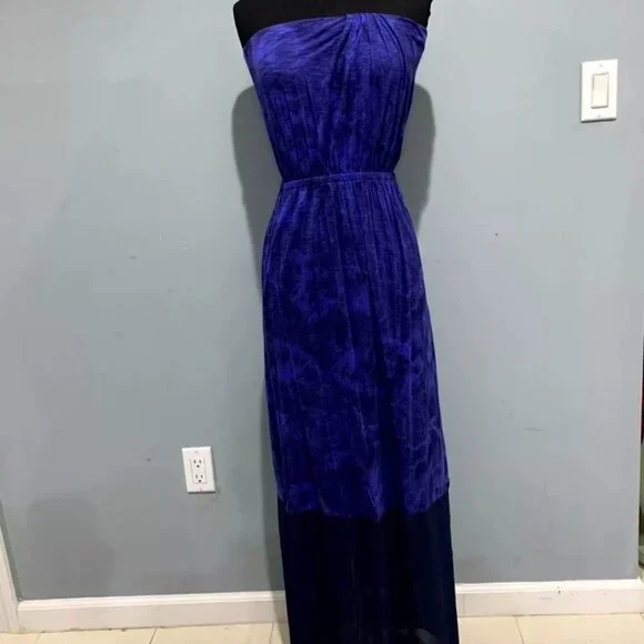 EXPRESS Royal Blue Tiedye Size Medium Strapless Dress Tube Top Sheer Bottom - Picture 1 of 14
